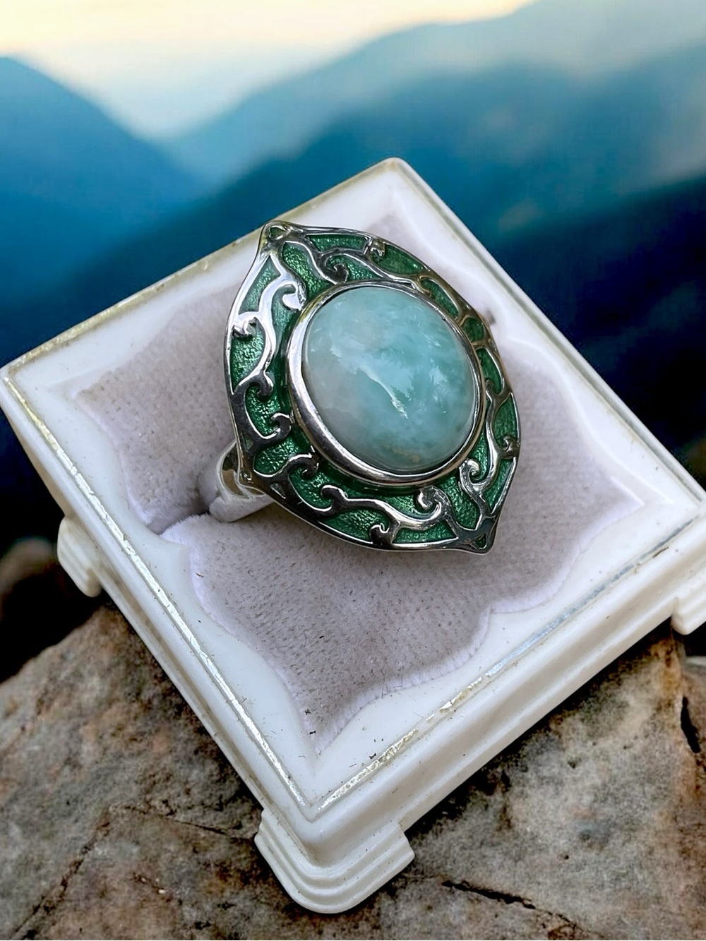 🌺Sterling Larimar & Enamel Ring